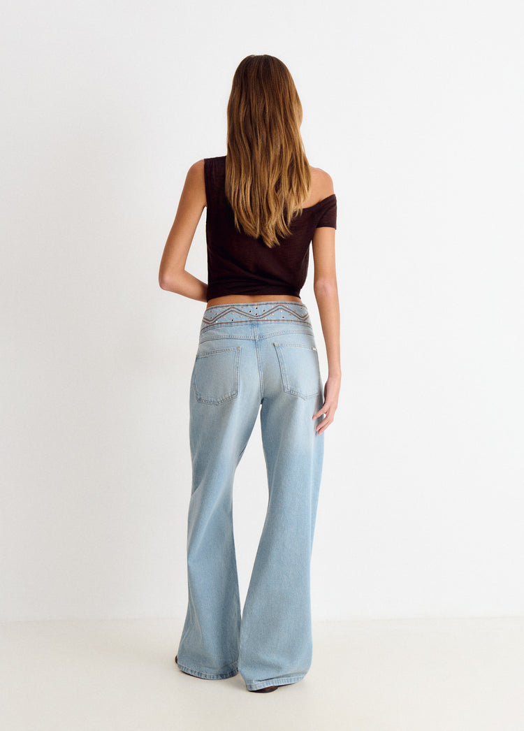 Wide embroidered waistband pants