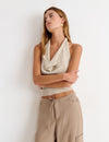 Halter top with cascade neckline