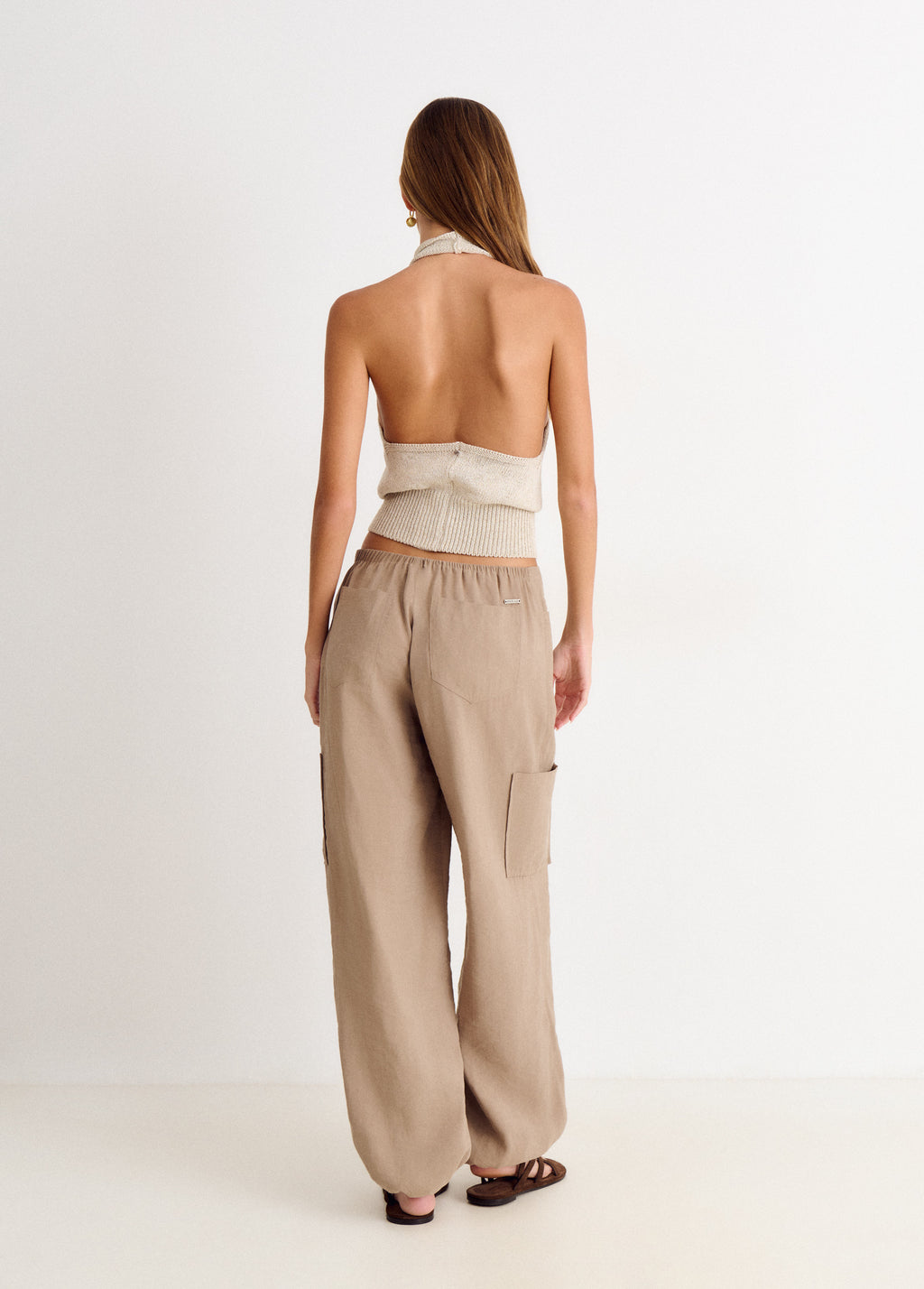 Halter top with cascade neckline