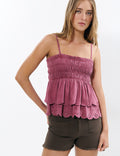 Smocked ruffle top with cut-out details