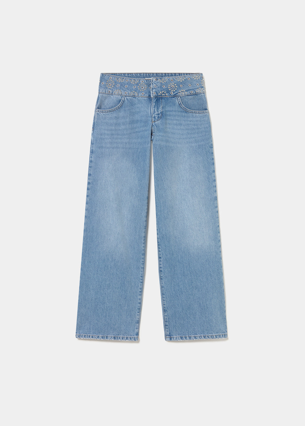 Wide embroidered waistband jeans