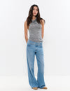 Wide embroidered waistband jeans