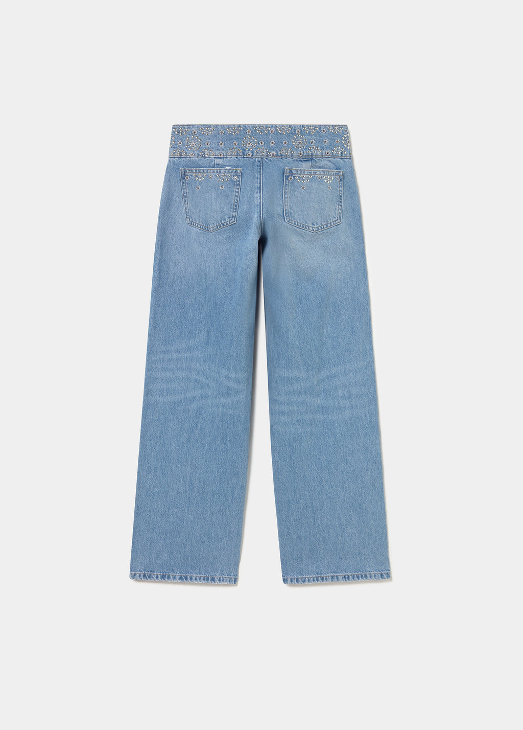 Wide embroidered waistband jeans
