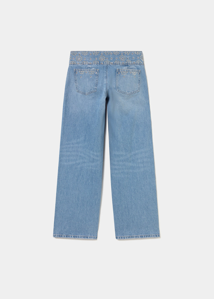 Wide embroidered waistband jeans