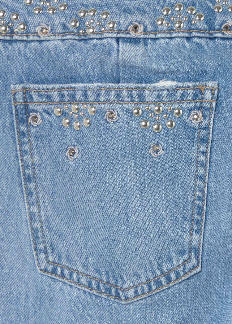 Wide embroidered waistband jeans