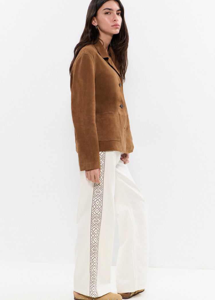 Pants with side embroidery
