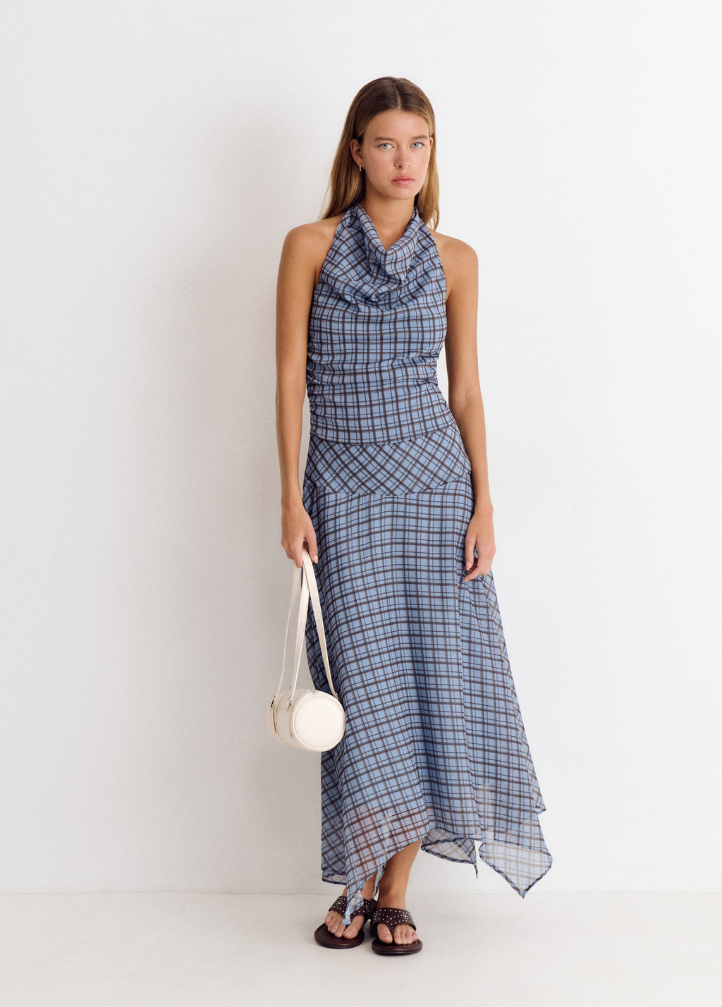 Vestido cuadros drapeado