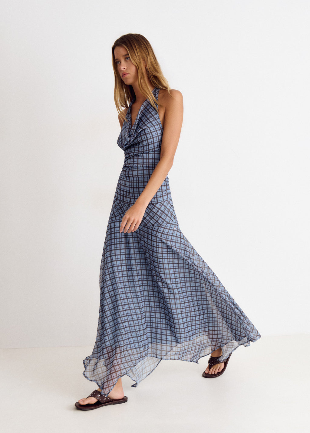 Vestido cuadros drapeado