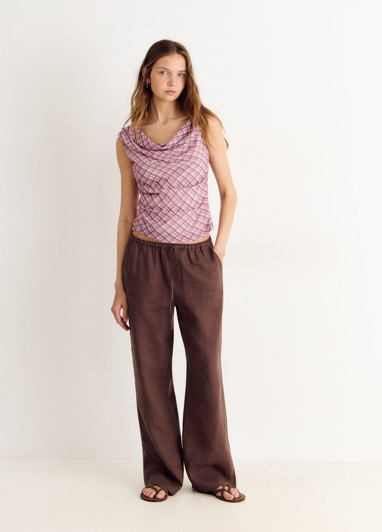 Asymmetric plaid top