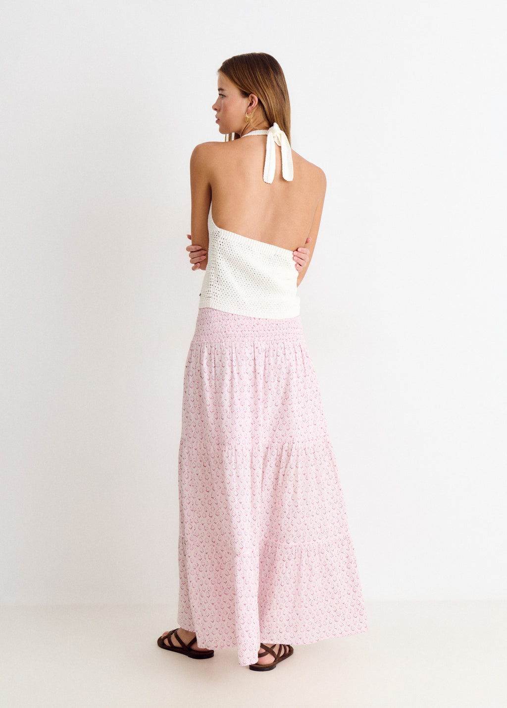 Falda larga smock estampado