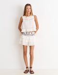 Printed skirt with beaded waist detail