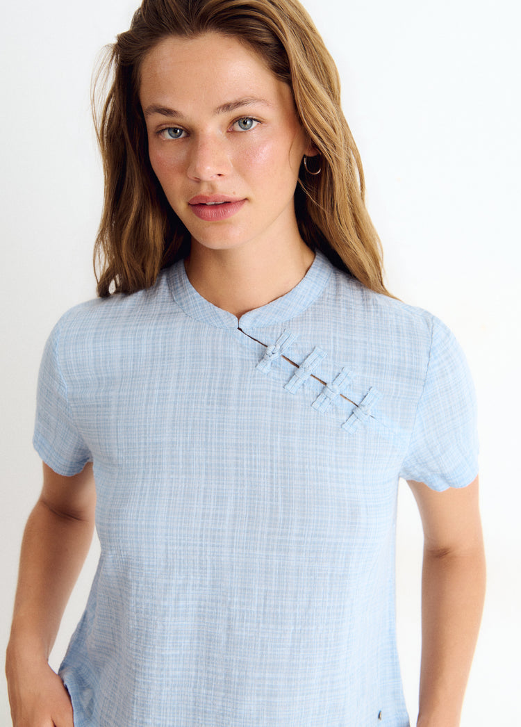Checked blouse with Japanese detail