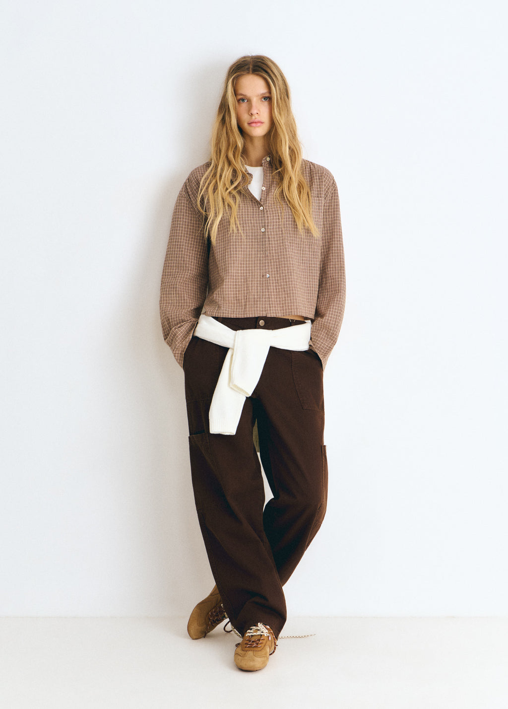 Karierte Cropped-Bluse