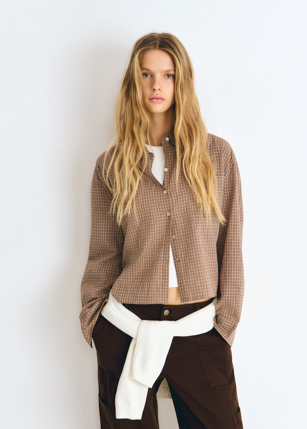 Karierte Cropped-Bluse