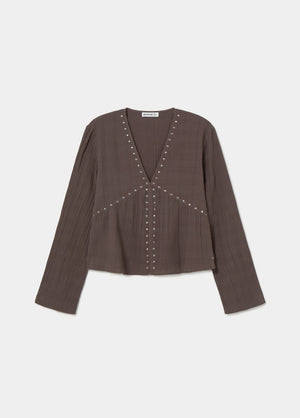 Blouse met V-hals, studs en lange mouwen