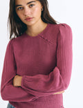 Smocked blouse with buttons