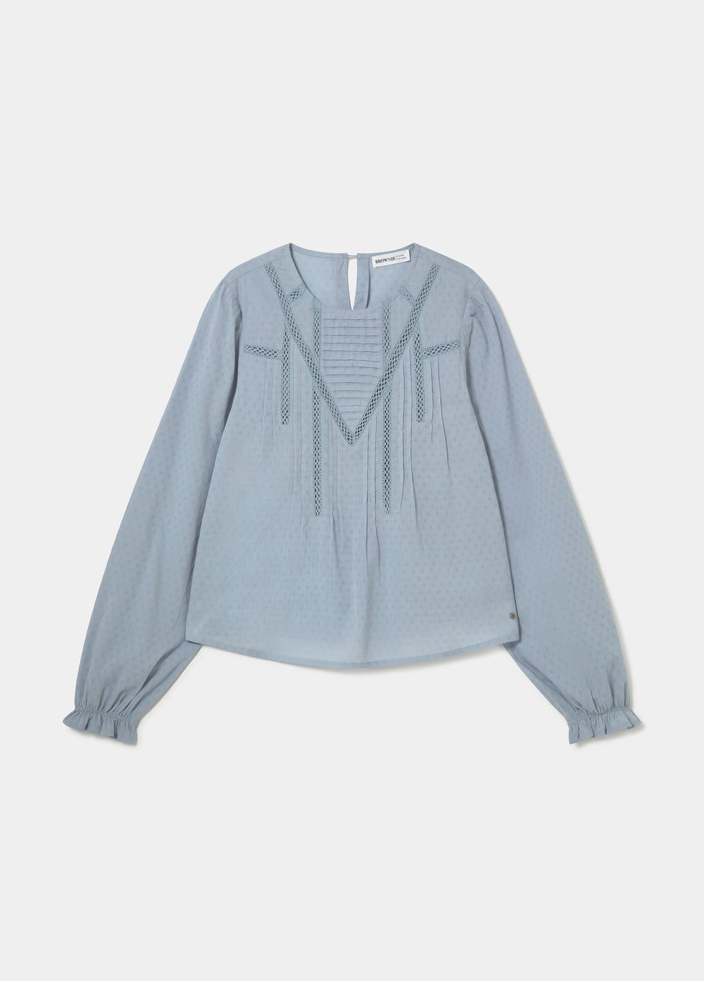 Blouse with lace and a high neckline