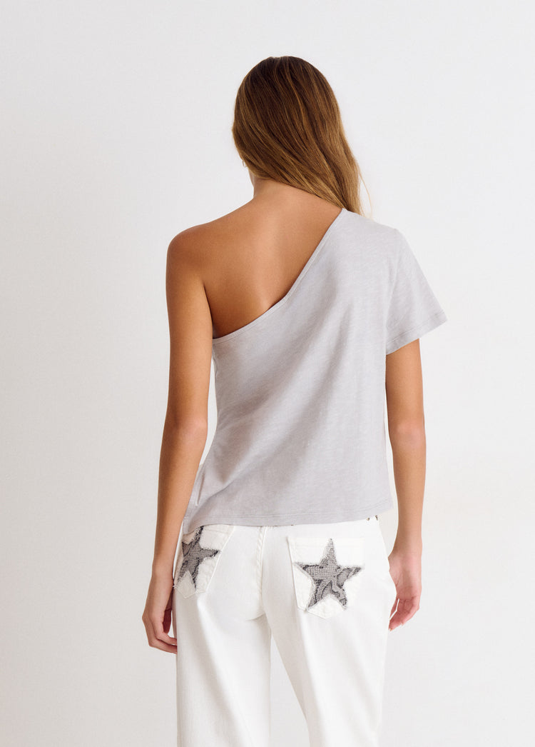 Camiseta asimetrica flor tacha