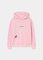 Sudadera de capucha rosa con estrellas bordadas y bolsillo frontal