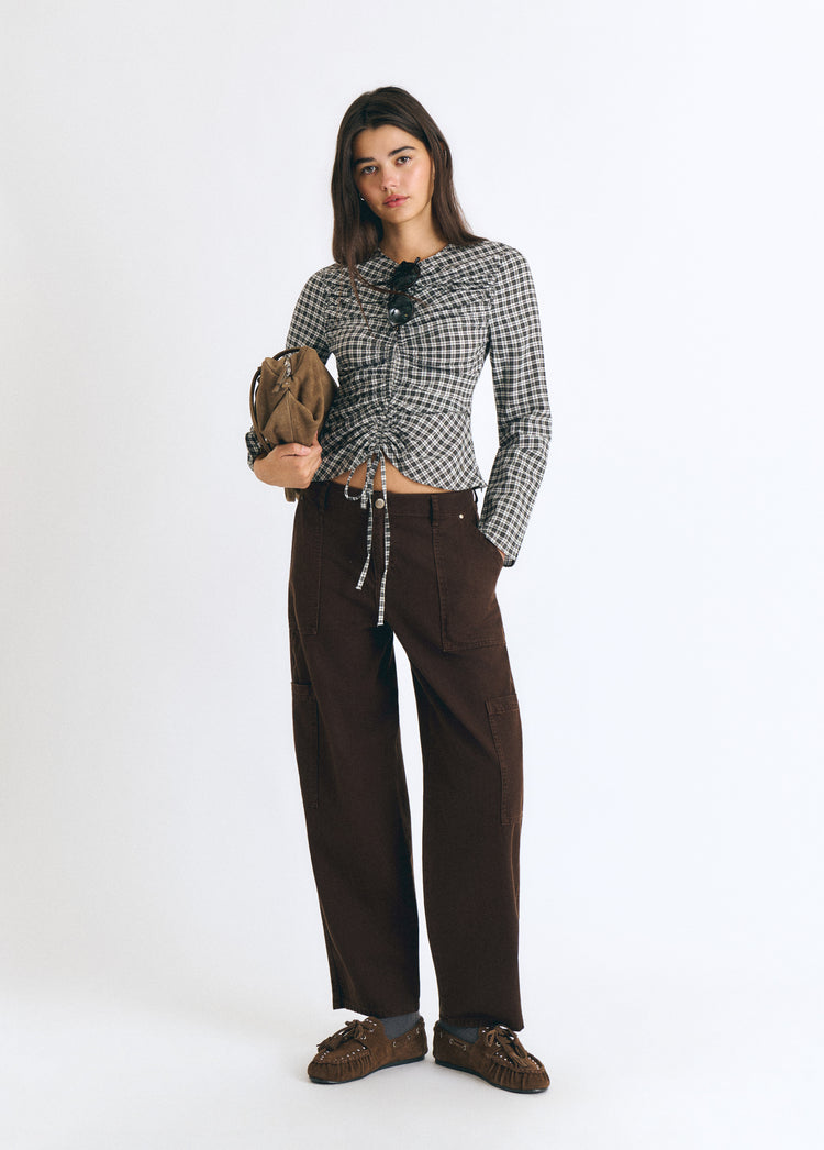 Blusa a quadri con dettaglio a tunnel