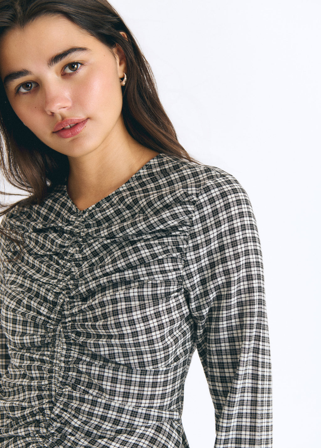 Blouse met ruitmotief en tunnelkoorddetail