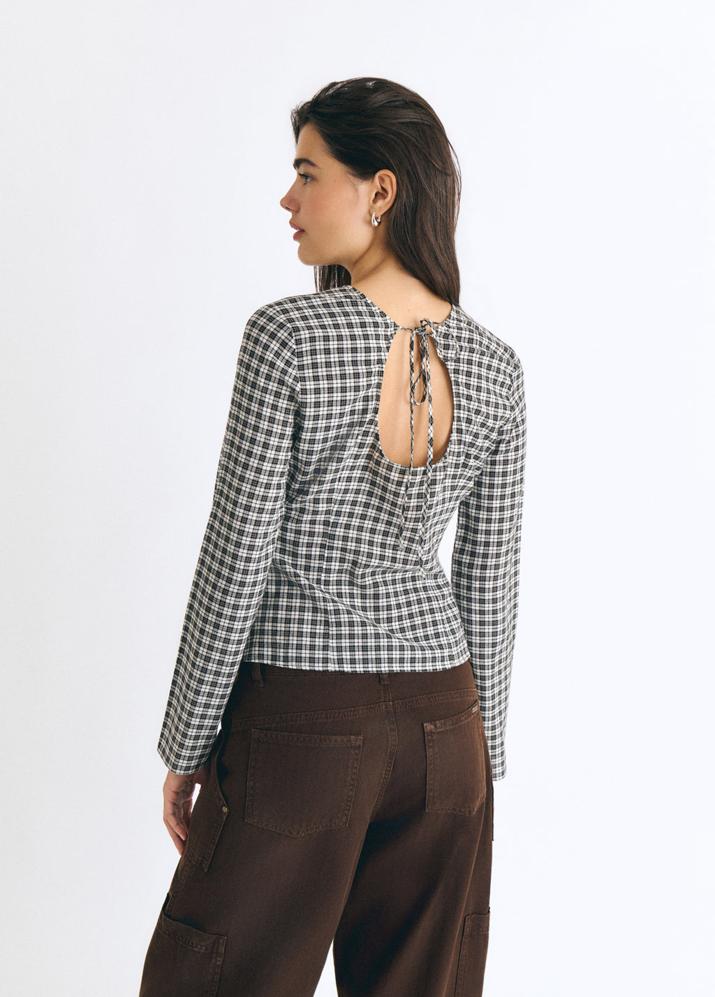 Blouse met ruitmotief en tunnelkoorddetail