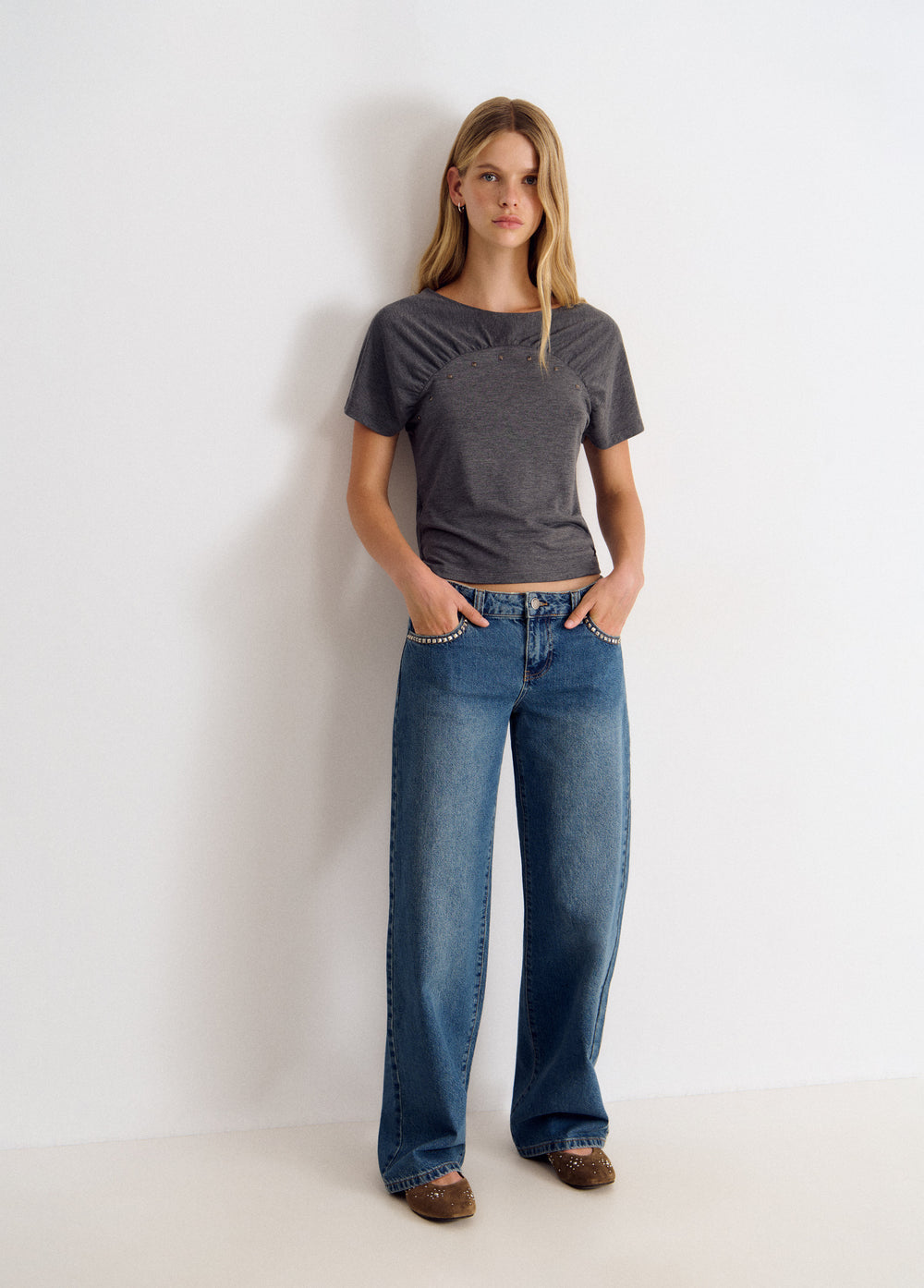 Denim with cross studs