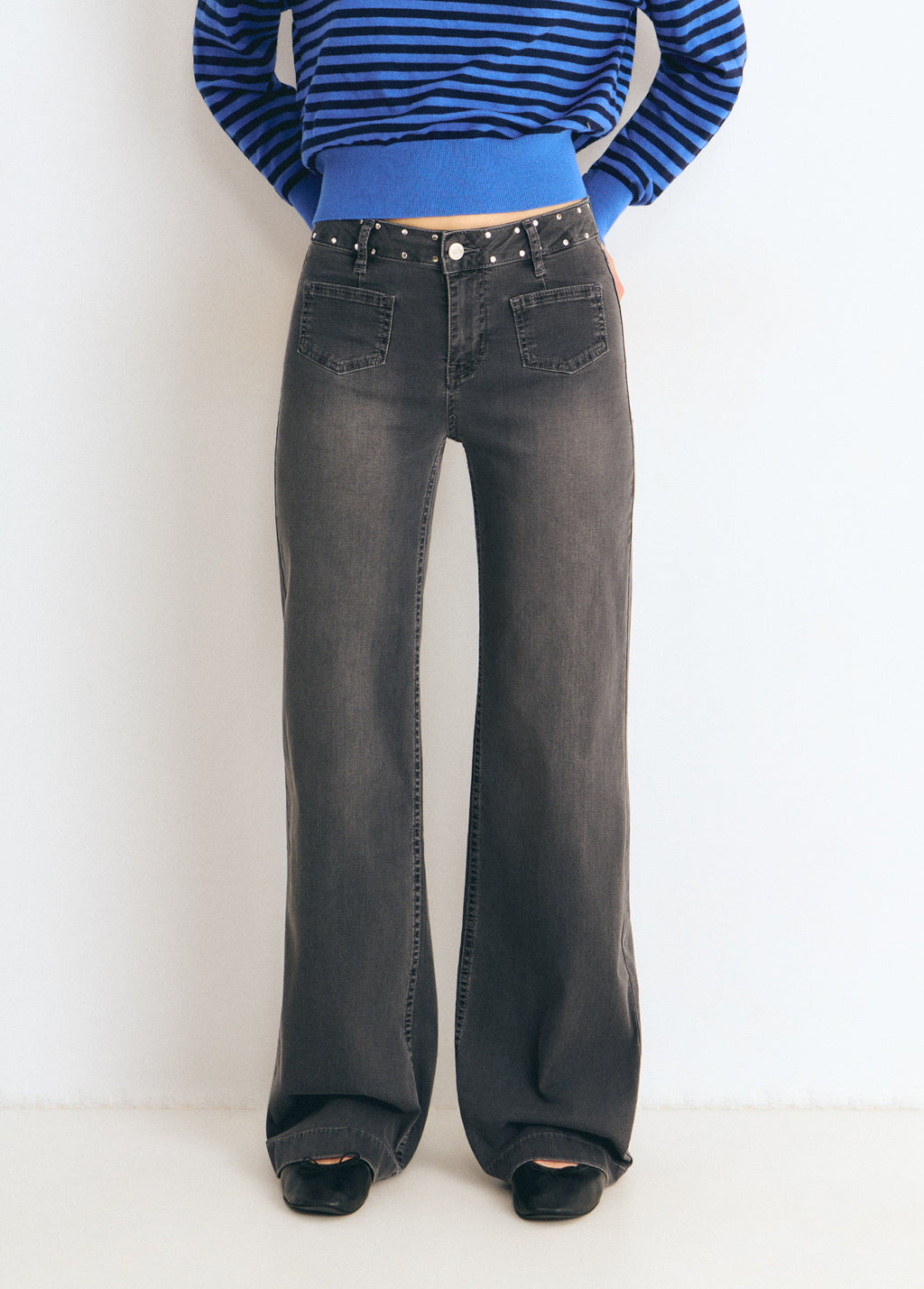 Jeans culotte con ali glitter