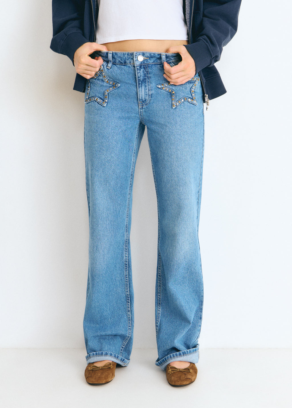 Star denim jeans with front pocket