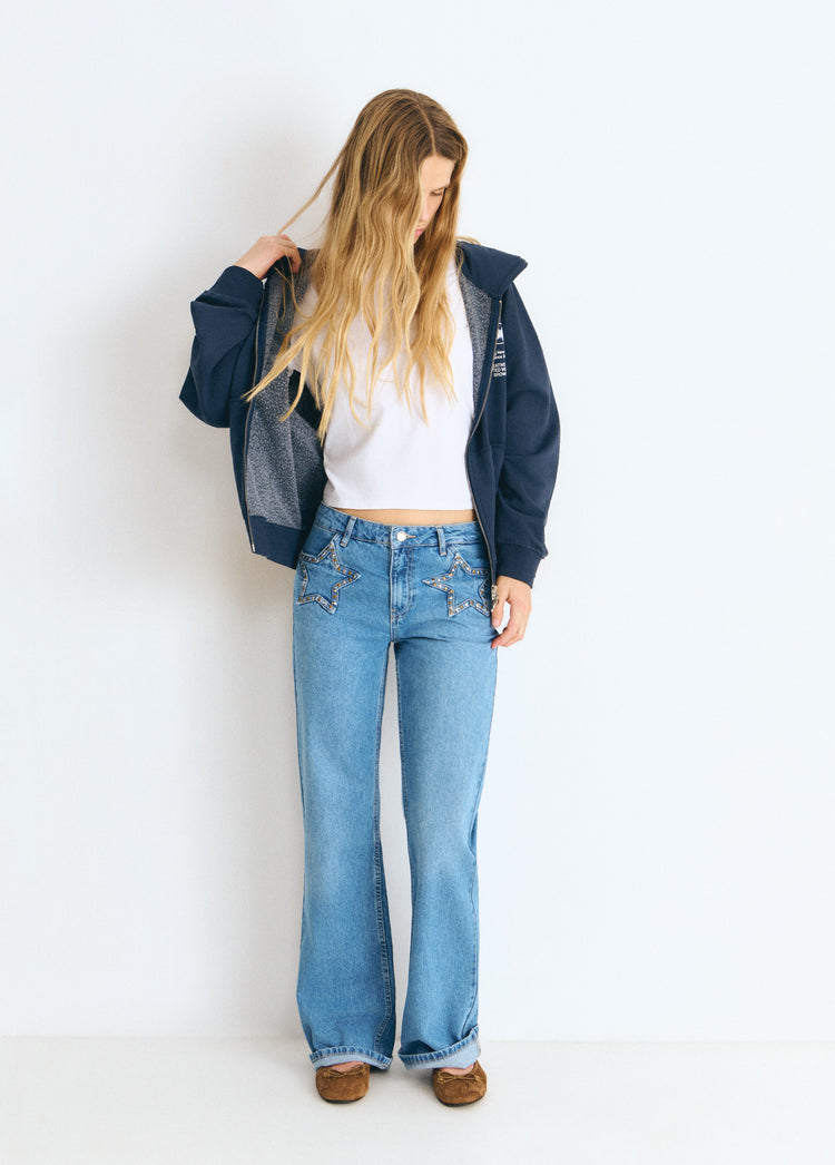Star denim jeans with front pocket