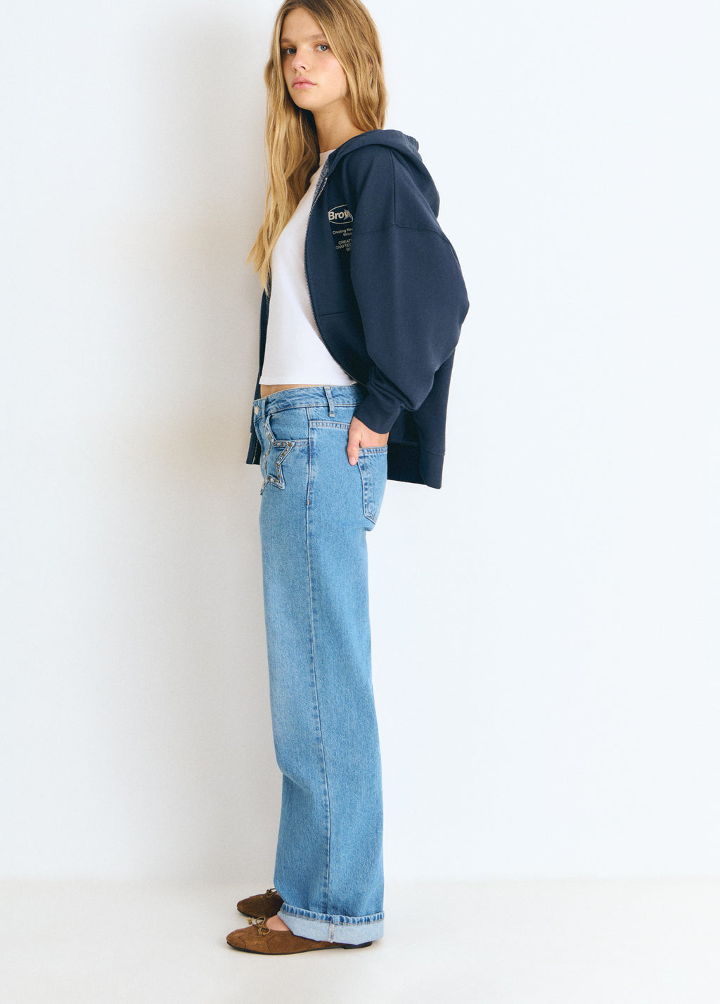 Star denim jeans with front pocket