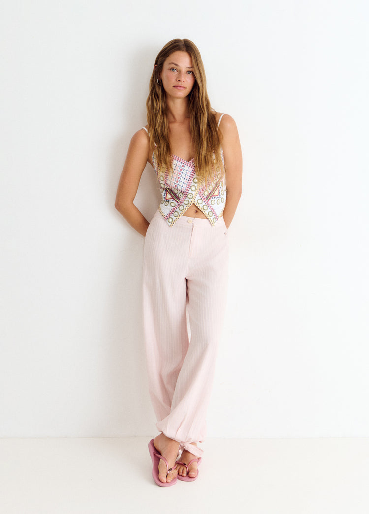 Embroidered strap top