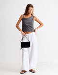Suede flap bag with beads