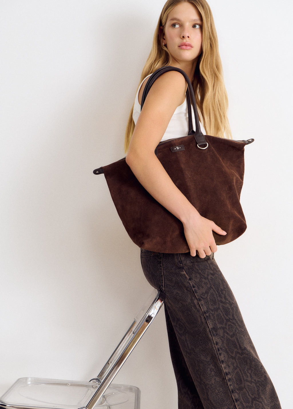 Suede shopper bag