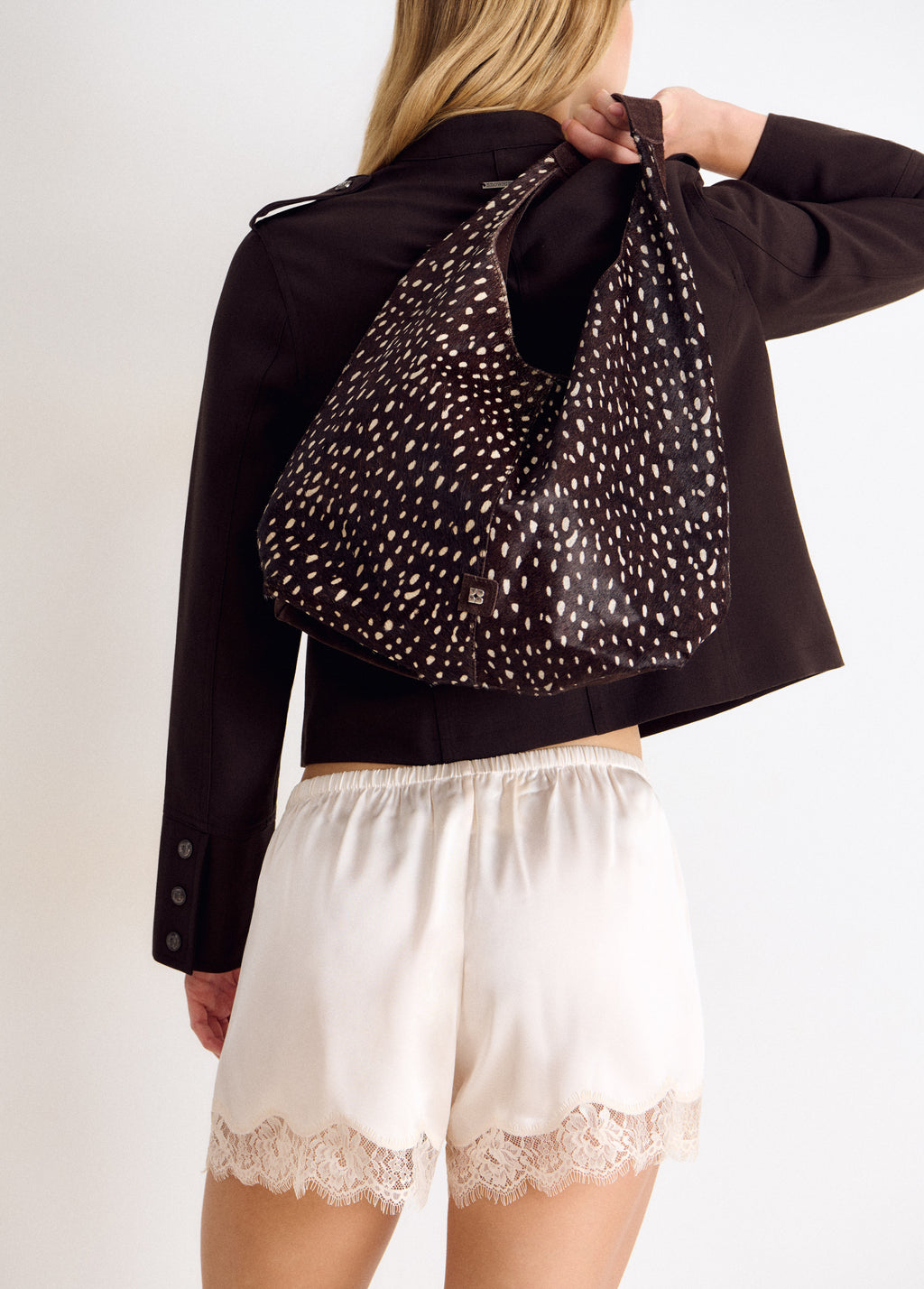 Schultertasche aus Leder mit Animal-Print