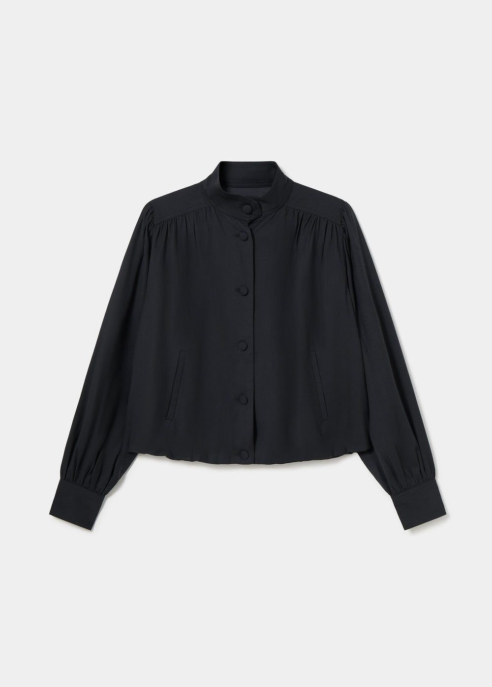 Gathered bomber jacket with buttons