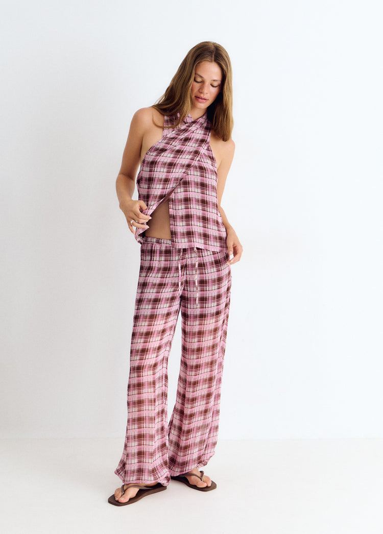 Checkered long harem pants