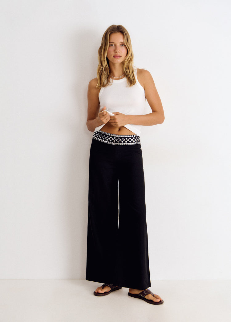 Long pants with mirror waistband
