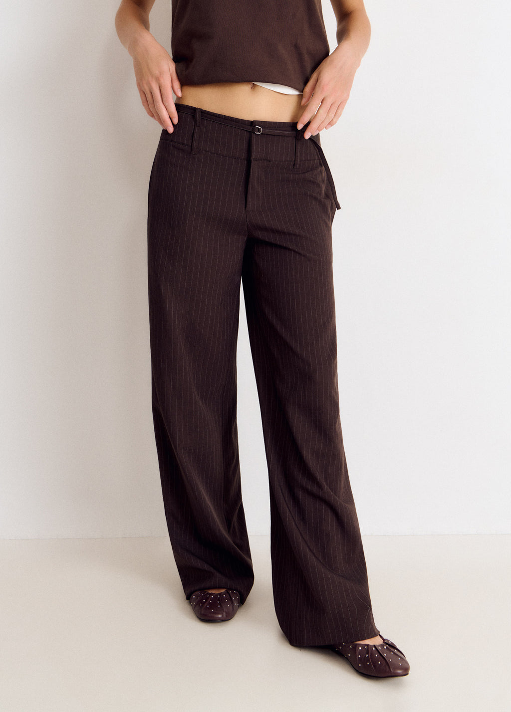 Wide-waist pinstripe trousers
