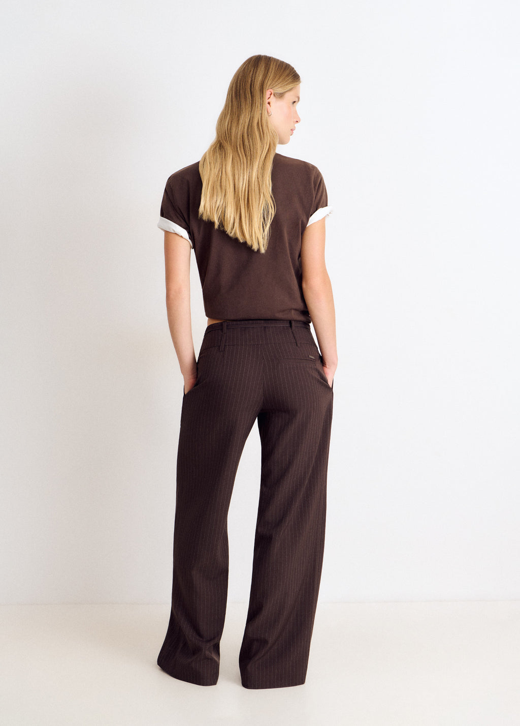 Wide-waist pinstripe trousers