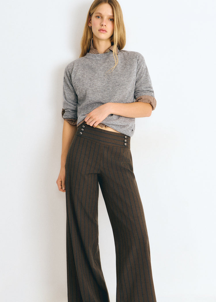 broek met brede tailleband en strepen