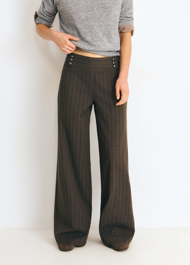 broek met brede tailleband en strepen