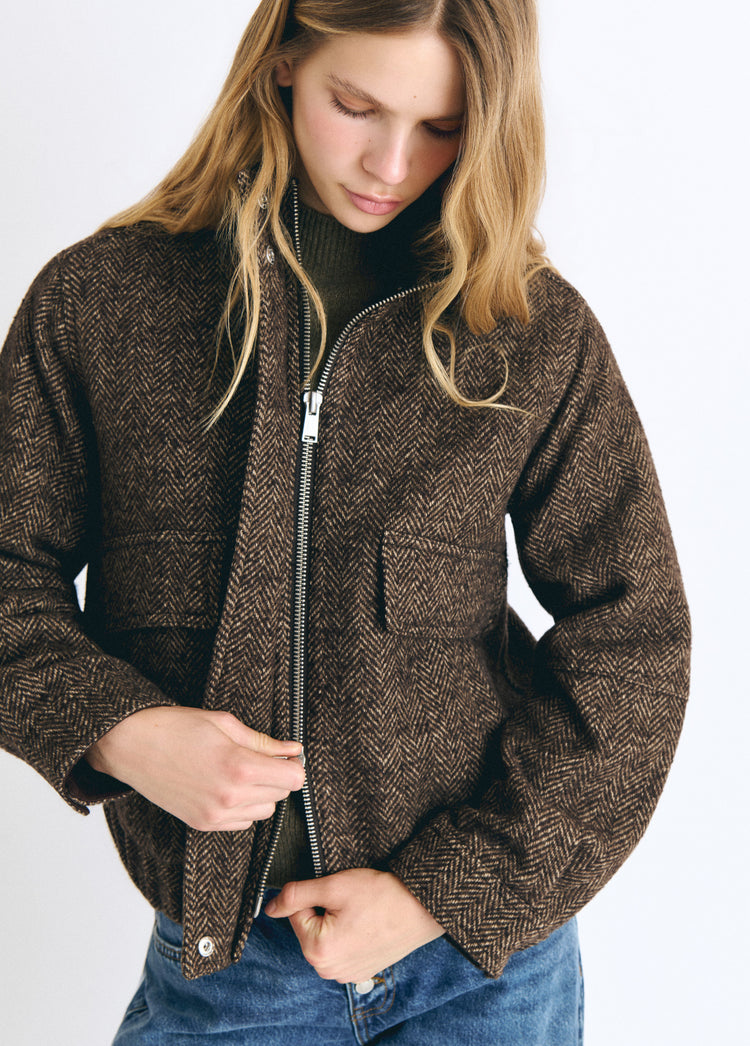 Herringbone wool bomber jacket