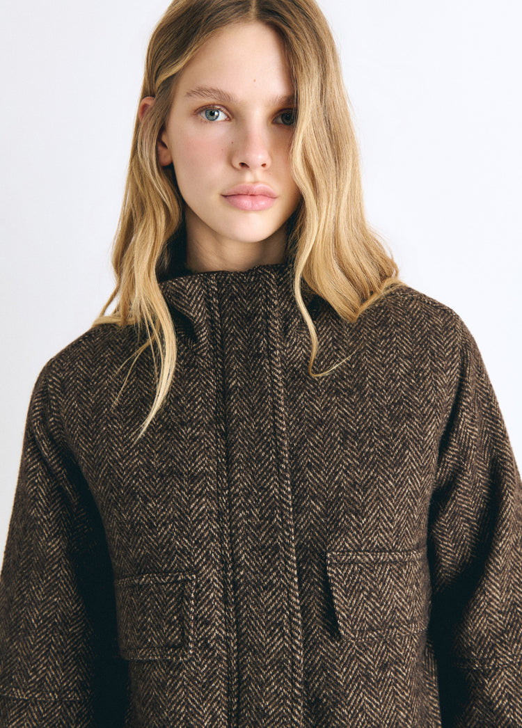 Herringbone wool bomber jacket