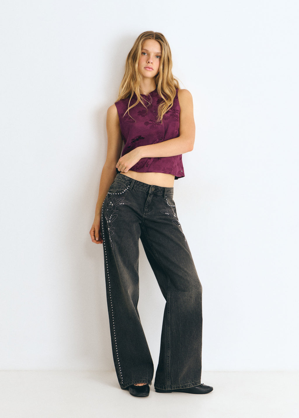 Top tejido jacquard botones
