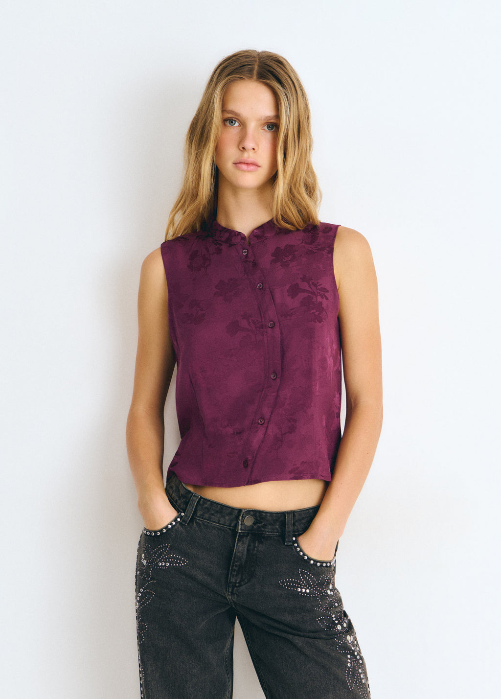 Top tejido jacquard botones