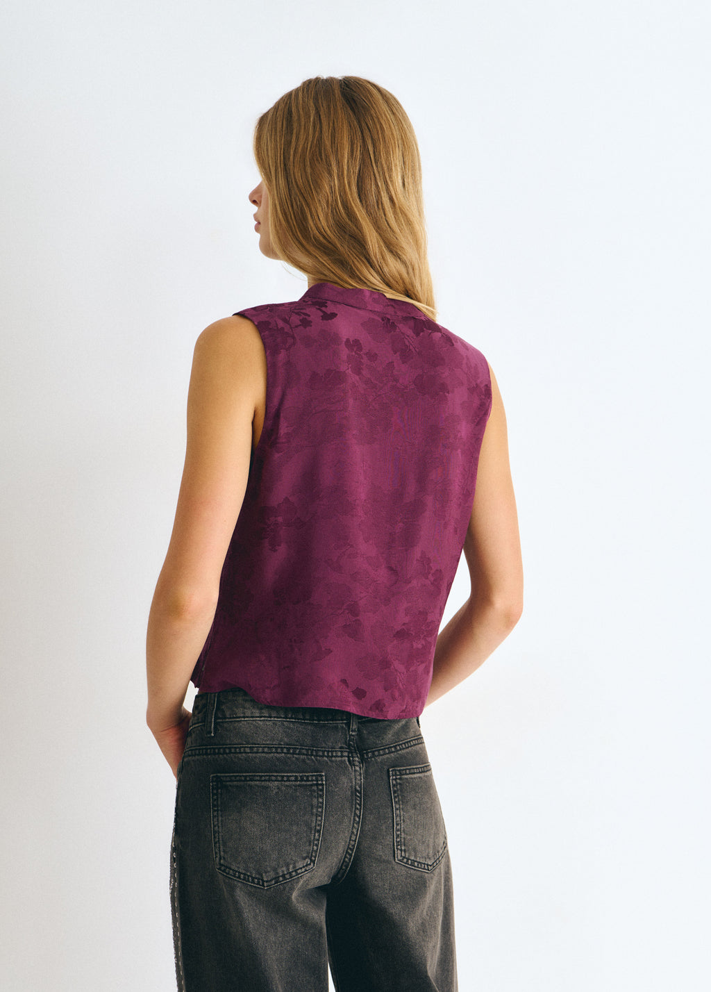 Top tejido jacquard botones