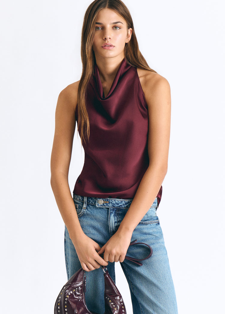 Halter top with a cowl neckline
