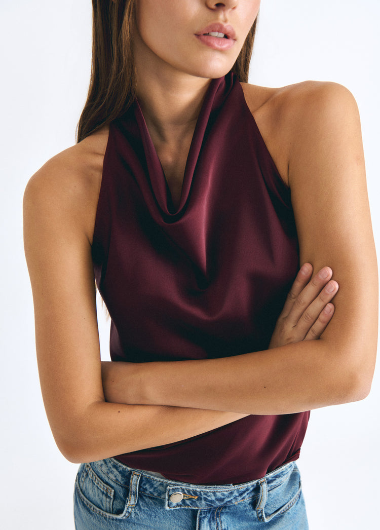 Halter top with a cowl neckline