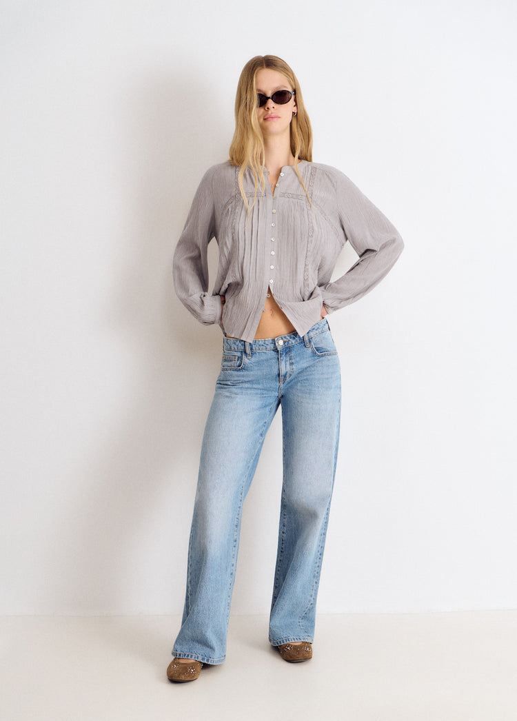 Bluse mit Spitzenraffungen und langen Ärmeln